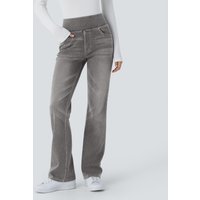 Halara Halara Flex™ High Waisted Pockets Washed Casual Bootcut Jeans - Black Iron Gray Denim - XL(petite)