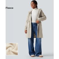 Halara Hooded Long Sleeve Drawstring Longline Fleece Casual Parka Coat with Pockets - Ancient Scroll - XL