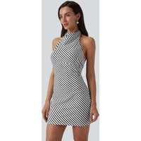 Halara Halter Bodycon Leopard Print Micro Mini Dress - Mono Stripe - XL