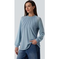 Halara Round Neck Raglan Long Sleeve Contrast Mesh Casual Blouse - Moon Ice Blue - XL