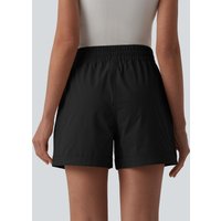 Halara Mid Rise Drawstring Stretchy Poplin Casual Baggy Shorts with Pockets - Black - M