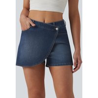 Halara Halara Flex™ Asymmetric Mid Rise Denim Casual Skort with Pockets - Estate Blue Denim - XL(regular)