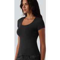 Halara Halara Cotton Jersey Scoop Neck Short Sleeve Casual T-Shirt - Black - XL