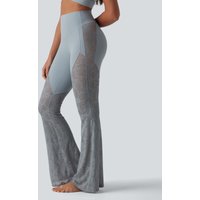 Halara Halara UltraSculpt™ High Waisted Tummy Control Contrast Lace Yoga Flare Trousers with Pocket - Blue Flower Gray - L(regular)