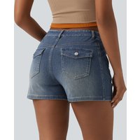 Halara Halara Flex™ Mid Rise Denim Casual Shorts 3'' with Pockets - Mist Blue Denim - XL(regular)