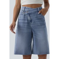 Halara Halara Flex™ Asymmetric High Waisted Denim Casual Shorts with Pockets - Powder Blue Denim - XL(regular)