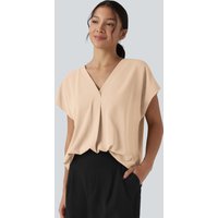 Halara Wrinkle Recovery V-neck Short Sleeve Oversized Work Blouse - Gray Sand - XL