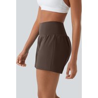 Halara SoftlyZero™ Airy Super High Waisted 2-in-1 InstantCool Yoga Shorts 5'' with Pockets-Longer Length - Chocolate Martini - XXL/1X(Long)