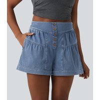 Halara Halara Flex™ High Waisted Denim Casual Shorts 3'' with Pockets - Blue Jasper Denim - XL(regular)