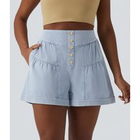 Halara Halara Flex™ High Waisted Denim Casual Shorts 3'' with Pockets - Malibu Blue Denim - XL(regular)
