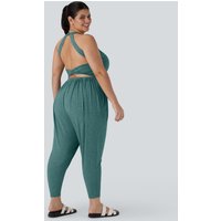 Halara Harem Casual Plus Size Jumpsuit with Pocket-Easy Peezy Edition - Jade Green Floral Yarn - 3X(regular)