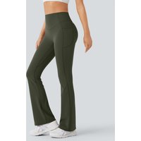 Halara Halara UltraSculpt™ High Waisted Scrunch Butt Lifting Tummy Control Pocket Shaping Yoga Bootcut Leggings - Deep Woodland Green - S(petite)