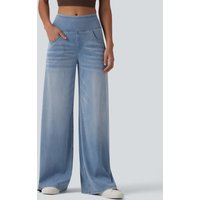 Halara Halara Flex™ Mid Rise Draped Lyocell Washed Casual Baggy Wide Leg Jeans with Pockets - Malibu Blue Denim - XL(petite)