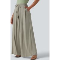 Halara Mid Rise Belted Wide Leg Casual Linen-Feel Trousers with Pockets - Abbey Stone - S