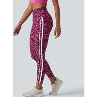 Halara Halara UltraSculpt™ Leopard Print High Waisted Tummy Control Color Block Stripes Training 7/8 Leggings with Pockets - Black and Fuchsia Leopard Print - XL(7/8)