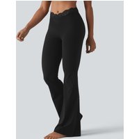 Halara Halara UltraSculpt™ V-Shaped High Waisted Contrast Lace Yoga Flare Leggings with Pockets - Black - XL(petite)
