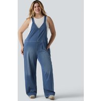 Halara Halara Flex™ V Neck Washed Denim Casual Plus Size Dungarees with Pockets - Frost Blue Denim - 3X(regular)