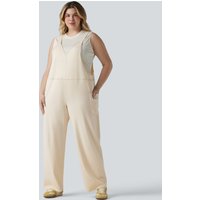 Halara Halara Flex™ V Neck Washed Denim Casual Plus Size Dungarees with Pockets - Khaki White Denim - 3X(regular)