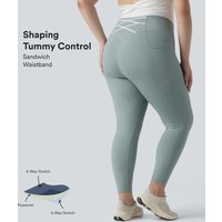 Halara Plus Size Ribbed Knit High Waisted Tummy Control Workout Leggings with Pockets - Silver Blue - 3X(7/8)