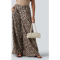 Halara High Waisted Wide Leg Leopard Print Casual Trousers with Pockets - Gold Leopard Print - XL(regular)