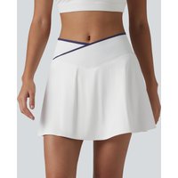 Halara Mid Rise Color Block Crossover 2-in-1 Mini Tennis Skirt with Pockets - White - XL(regular)