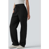 Halara Mid Rise Drawstring Adjustable Pant Length Casual Straight Leg Cargo Trousers with Pockets - Black - XL(regular)