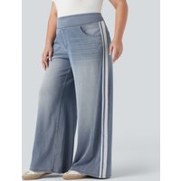 Halara Halara Flex™ High Waisted Stripe Wide Leg Flowy Washed Casual Plus Size Jeans with Pockets - Sunset Blue Denim - 3X(regular)