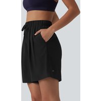 Halara High Waisted Elastic Waistband Drawstring Pleated Yoga Shorts 7'' with Pockets - Black - XL