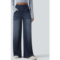 Halara Halara Flex™ Mid Rise Draped Lyocell Washed Casual Baggy Wide Leg Jeans with Pockets - Pageant Blue Denim - XL(tall)