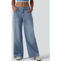 Halara Halara Flex™ Low Rise Zipper Pockets Washed Baggy Wide Leg Casual Jeans - Light Blue – Glacier Light Blue - XL(regular)
