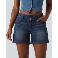 Halara Halara Flex™ Asymmetric Low Rise Pockets Washed Denim Casual Shorts - Pageant Blue Denim - S(regular)