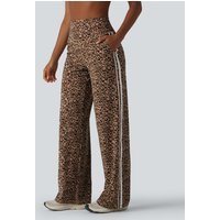 Halara Halara UltraSculpt™ Leopard Print High Waisted Tummy Control Side Stripes Yoga Straight Leg Trousers with Pockets - Tan Leopard - XL(regular)