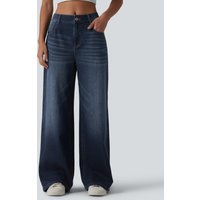 Halara Halara Flex™ Mid Rise Washed Baggy Wide Leg Casual Jeans with Pockets - Pageant Blue Denim - XL(petite)