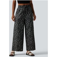 Halara High Waisted Drawstring Pocket Leopard Print Wide Leg Casual Trousers - Urban Ash Leopard - XL(regular)