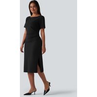 Halara Halara Flex™ Denim Boat Neck Short Sleeve Ruched Split Midi Casual Dress - Black - M(regular)