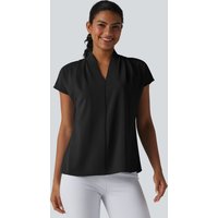 Halara Wrinkle Recovery V-neck Batwing Sleeve Loose Fit Work Blouse - Black - XL