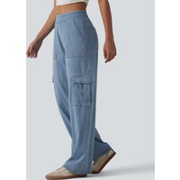 Halara Halara Flex™ Mid Rise Pockets Straight Leg Casual Cargo Jeans - Light Blue – Glacier Light Blue - XL(petite)