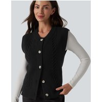 Halara Round Neck Split Hem Button Fly Casual Sweater Vest - Black - XL