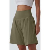 Halara SoftlyZero™ Airy Super High Waisted 2-in-1 InstantCool Yoga Shorts 9" with Pockets - Withered Green - XL