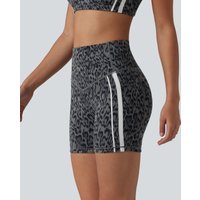 Halara Halara UltraSculpt™ Leopard Print High Waisted Tummy Control Color Block Stripe Training Biker Shorts 5'' with Pockets - Shadow Leopard - XL