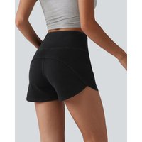 Halara Halara Flex™ High Waisted Tummy Control Curved Hem Skinny Denim Casual Shorts with Pockets - Meteorite Black Denim - XL(regular)