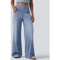 Halara Halara Flex™ Mid Rise Draped Lyocell Washed Casual Baggy Wide Leg Jeans with Pockets - Baltic Sea Blue Denim - XL(regular)