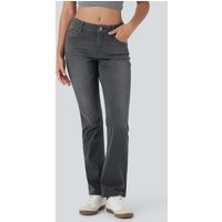 Halara Halara Flex™ Low Rise Zipper Pockets Washed Casual Bootcut Jeans - Dirty Black Denim - XL(petite)