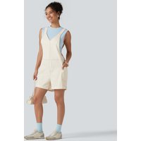 Halara Halara Flex™ V Neck Rolled Hem Washed Denim Casual Dungarees with Pockets - Khaki White Denim - XL(regular)