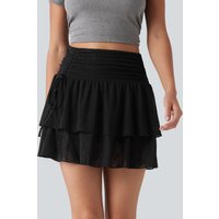 Halara High Waisted Drawstring 2-in-1 Casual Tiered Lace Skirt - Black - XL(regular)