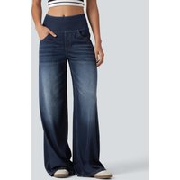 Halara Halara Flex™ Mid Rise Draped Lyocell Washed Casual Baggy Wide Leg Jeans with Pockets - Inkling Blue Denim - XL(regular)