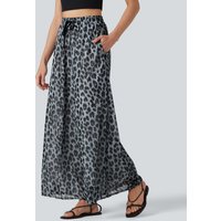 Halara High Waisted Drawstring Baggy Leopard Print Sheer Mesh Casual Trousers with Pockets - Frosted Panther - XL(regular)