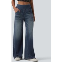 Halara Halara Flex™ Mid Rise Draped Lyocell Washed Casual Baggy Wide Leg Jeans with Pockets - Blue Surf Denim - XL(petite)