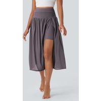 Halara High Waisted 2-in-1 Split Flowy Midi Dance Skirt with Side Pocket - Stardust Mauve - XL