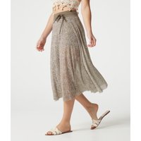 Halara High Waisted Drawstring Leopard Print Contrast Mesh 2-in-1 Flowy Midi Flare Resort Skirt with Pockets - Golden Pebble Dot - XL(regular)
